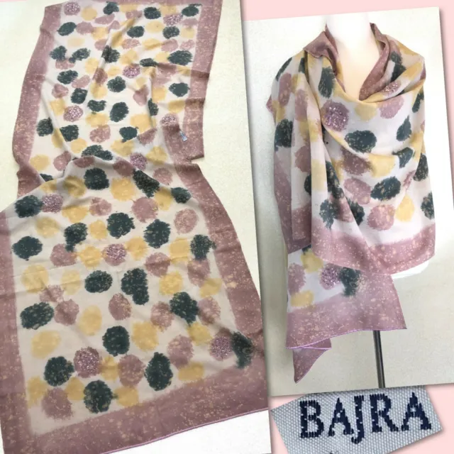 Bajra Scarf Rectangle Wrap Cotton Silk Blend  82" x 29" Blush Sage Yellow Cream