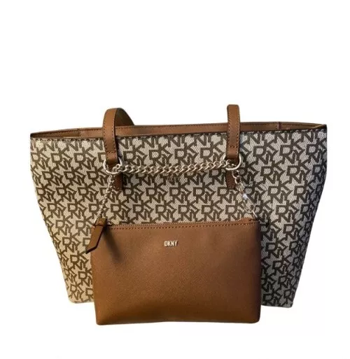 Buy Dkny Logo Patterned Handheld Bag With Sling In Brown