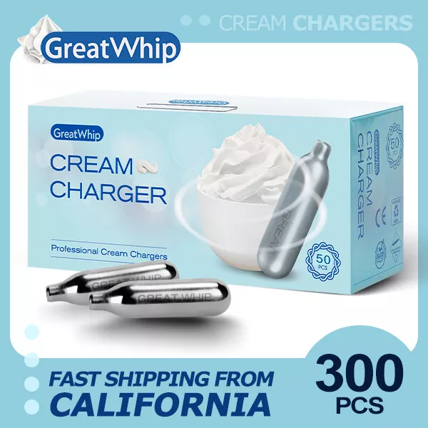 300 WHIPPED CREAM CHARGERS - 50 PACK - GreatWhip ULTRA PURE WHIP UPS FAST!!