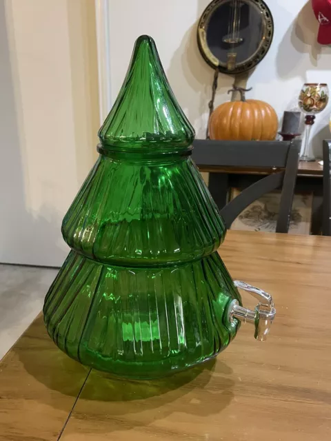 Holiday Time 1.5-Gallon Glass Christmas Tree Drink Dispenser with Lid,  Green 
