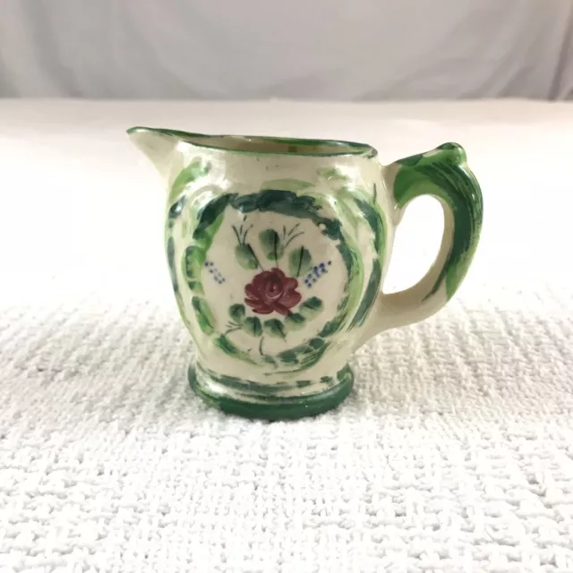 Ceramic Creamer Pitcher Vintage Green Floral Shiny Made in Japan Hand Painted