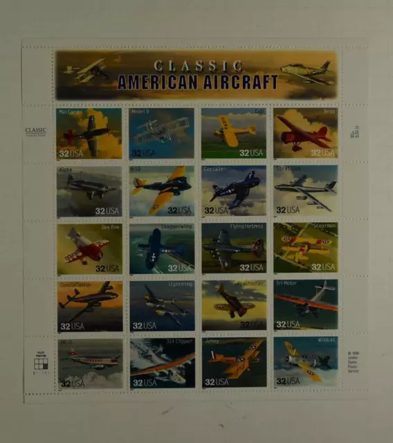 Us Scott 3142 Pane Of 20 Classic American Aircraft Stamps 32 Cent Face Mnh