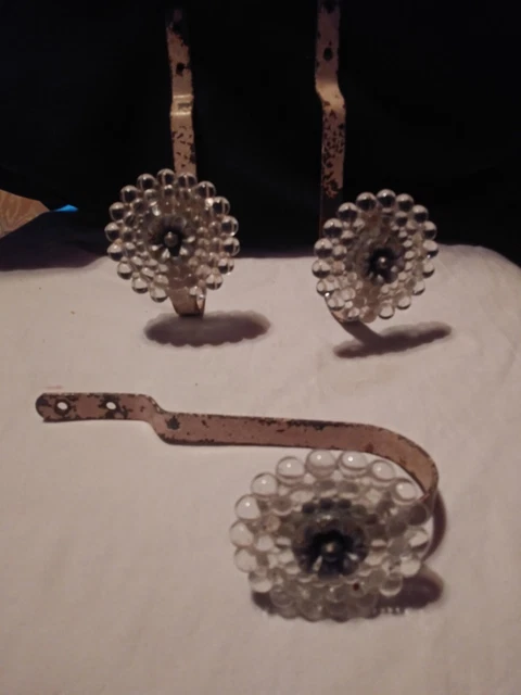 vintage/antique Wall Hooks. Glass Flowers On End Of Hooks. Cottagecore/primitive