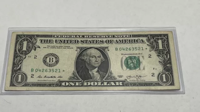 2013 "B" $1 One Dollar Star Note Bill Duplicate Series Broken Ladder With Sleeve