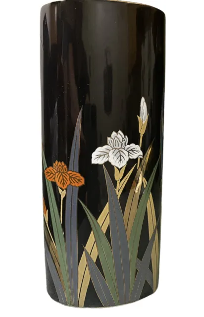 Otagiri Floral Iris Vase Gold Accent Vintage Decor Japan Orange White 1980s