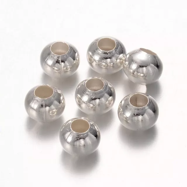 LOT de 50 PERLES RONDES LISSES 8mm ARGENTEES trou env. 3,2mm création bijoux