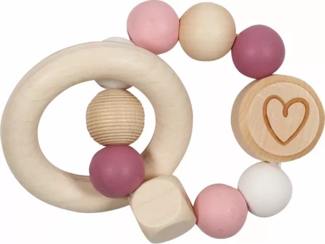 Greifling Elastik HERZ rosa lila Mädchen Greifring Babyspielzeug Beißring Holz