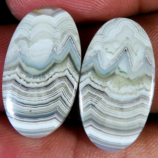 natural CRAZY LACE AGATE pair oval cabochon loose gemstone 17.80Cts (12x22x3 mm)