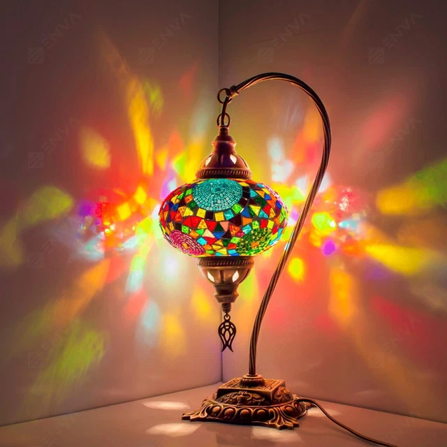 DEMMEX Lampada Turca Autentica In Mosaico - Fatta A Mano In Turchia - Vetro Colorato E Base In Metallo Anticato - Lampada Da Tavolo Marocchina