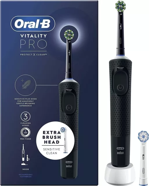 Oral-B Vitality PRO Electric Toothbrush - Black - with 2 Sealed Brush Heads