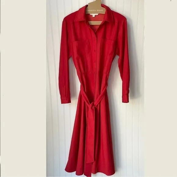 Veronica Beard Cary Long Sleeve Shirt Dress Red Size 2 as seen on Meghan Markle