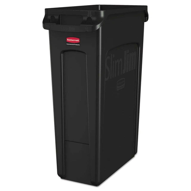 Plastic 23-Gallon Slim Jim Recycling Container with Venting Channels (Black)