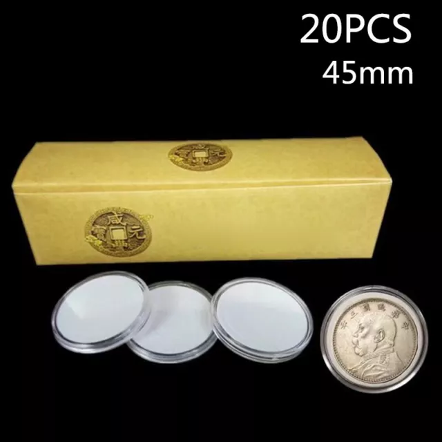 20pcs 45mm Round Clear Coin Capsules Holder Storage Case Container Display Boxes