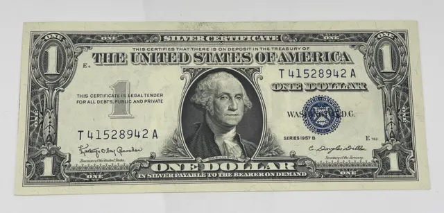 1957 B  $1 Dollar Silver Certificate Bank Note Bill  USA Blue Seal, T41528942 A