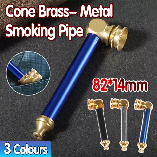 8.2CM Cone Brass Anodised Metal Smoking Pipe Solid Tobacco Black Blue Silver AU