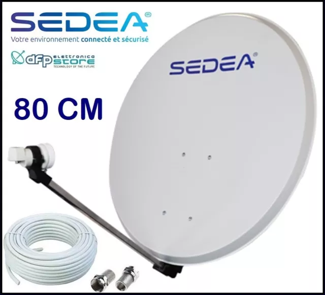 Parabola Kit Satellitare Antenna da 80 cm Con Convertitore LNB Universale e Cavo