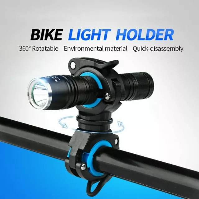 Bike LED Light Holder Clamp Clip Cycling Flashlight Torch Mount 360° Rotation