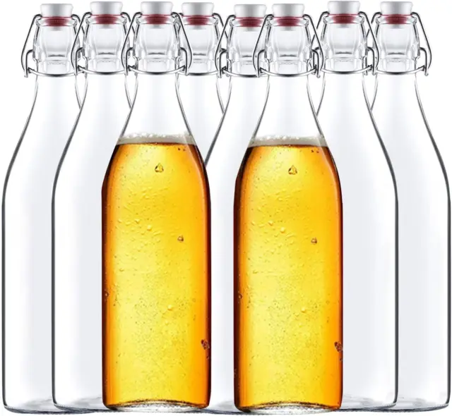 Botellas de vidrio transparente de 32 oz con tapas herméticas, botellas de tapa fácil para cerveza y hogar