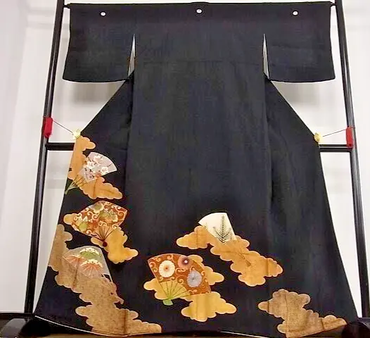 Japanese kimono for ceremony/TOMESODE/Vintage Black/Pure silk Plam/kimono hanger