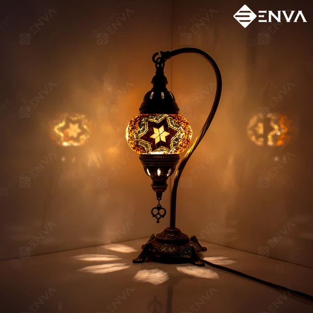 Lampada a collo di cigno Tiffany da tavolo mosaico fatta a mano marocchina turca