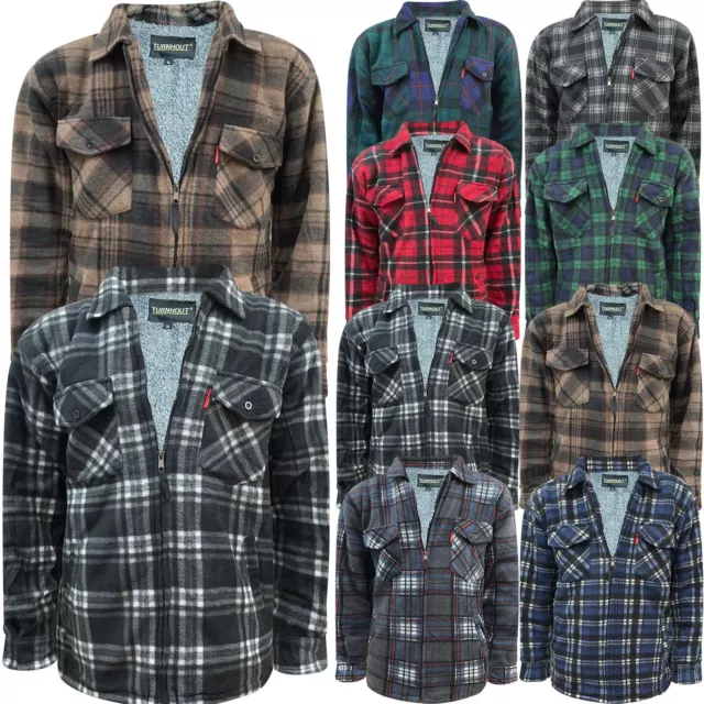 Mens Padded Shirt Sherpa Fur Fleece Lined Lumberjack Flannel Work Thick Jacket