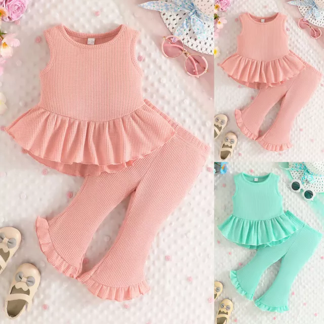 Newborn Baby Girl Ribbed Ruffle Tops Flared Pants Tracksuits Outfits Clothes Set