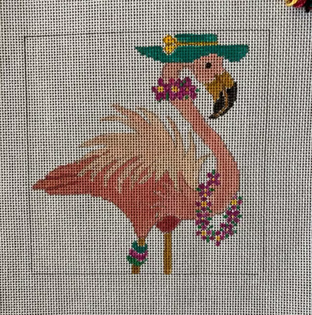 "Lona con aguja pintada a mano con hilo flamenco con diseño de sombrero flojo 5 x 5"