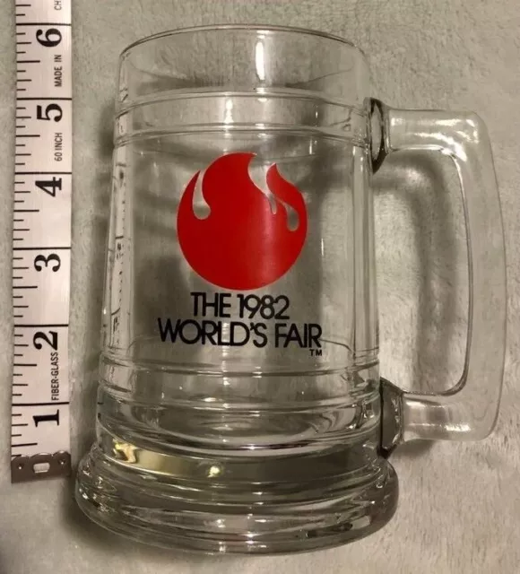 1982 World's Fair Glass 16 oz 5.25" Clear Heavy Mug Knoxville Tennessee USA