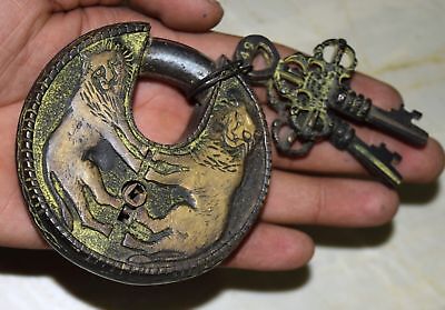 Brass Padlock Vintage Lion Design Handmade Lock Victorian Style Safety Door Lock