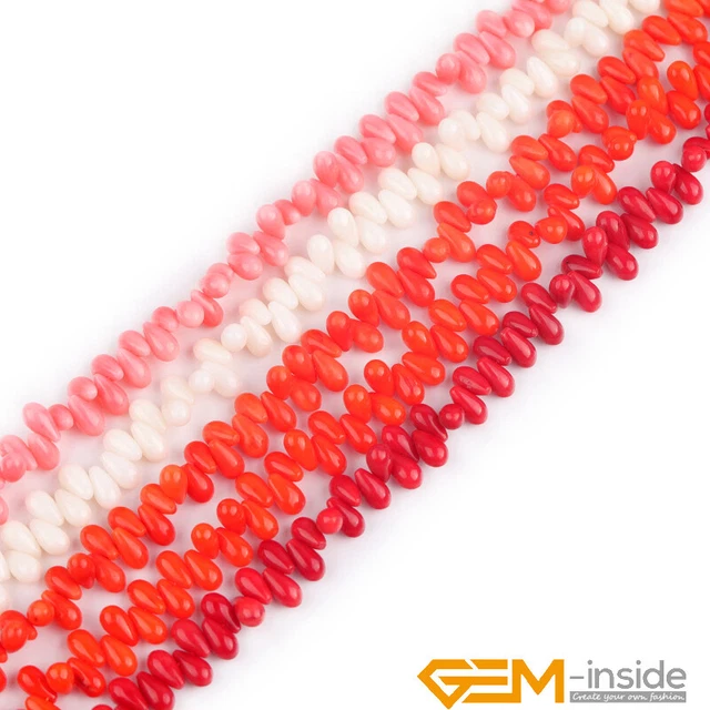 5x9mm Teardrop Red Pink Coral Gemstone Loose Spacer Beads For Jewelry Making 15"
