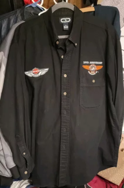 RARE Harley Davidson 100th Anniversary Black Button Up Vintage Collectible