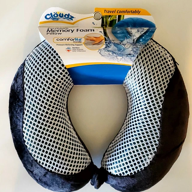 Cloudz Premium Memory Foam Cool  Gel and Bamboo Travel Neck Pillow