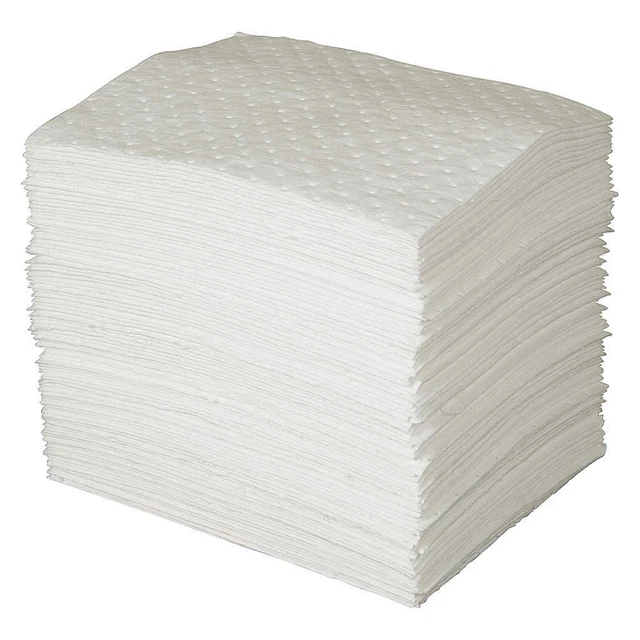 BRADY SPC ABSORBENTS OP100 Absorb Pad,Oil-Based Liquids,White,PK100