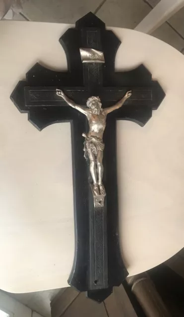 Antique French Crucifix Wall cross christ wood napoleon III 18” Black Gothic.