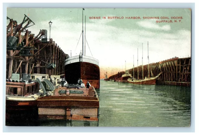 c1910's Scene In Buffalo Harbor Showing Coal Docks Buffalo NY Antique Postcard