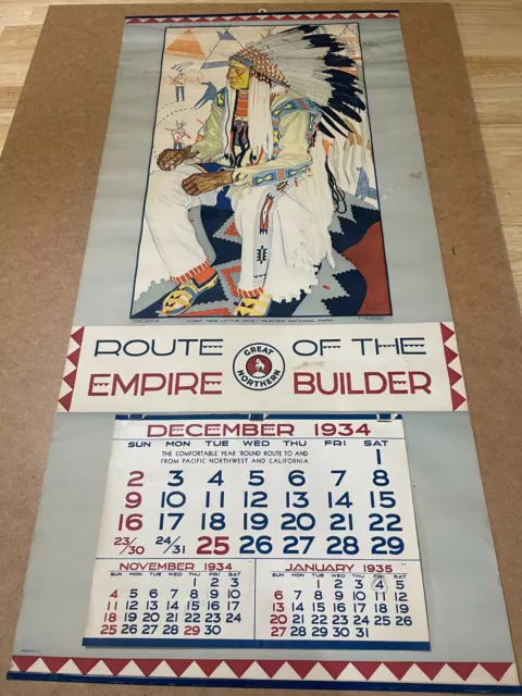 31624 1934 Great Northern Empire Builder Winold Reiss Calendar Chief Mike Little