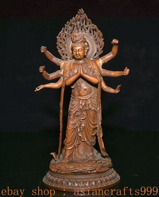 10,4" Altes China Buchsbaum Holz Geschnitzt 8 Arme Guan Yin Boddhisattva Statue