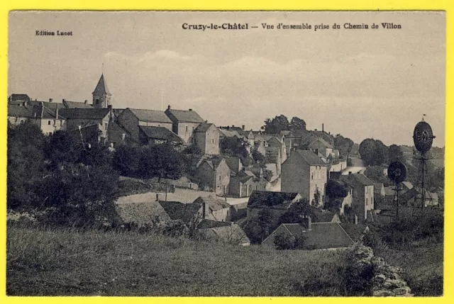 cpa Village de CRUZY le CHÂTEL (Yonne) Vue prise du CHEMIN de VILLON Eoliennes