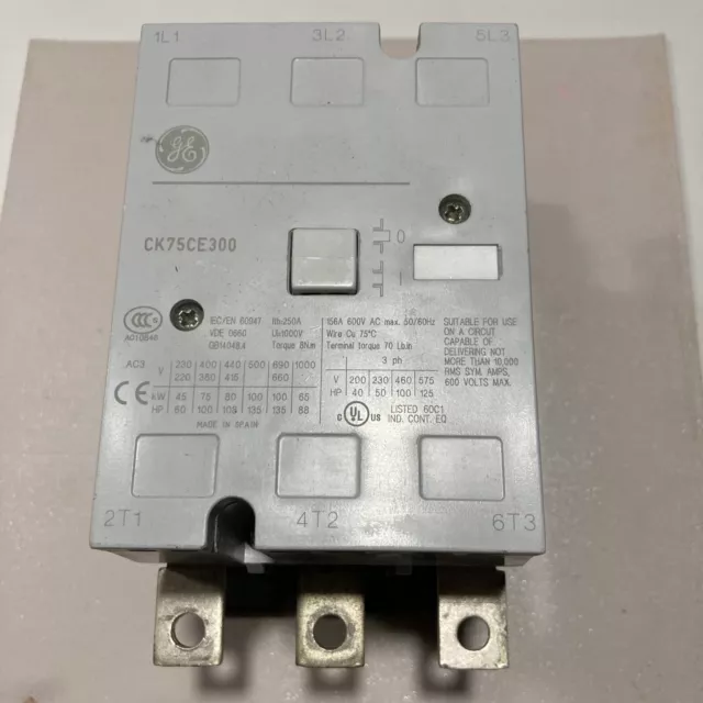 GE CK75CE300 Contactor 156A 3P 600V  Coil 110-127V 50/60Hz , 1 NO, 1NC CONTACT