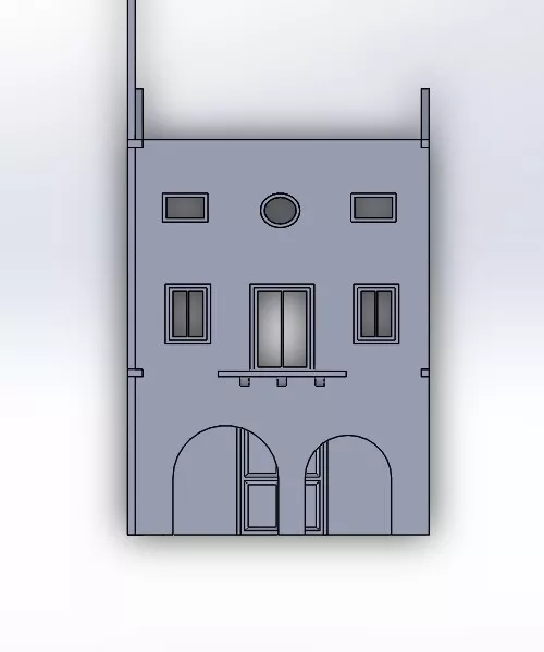 Casetta per fondale plastico H0 con due portici e terrazzo un piano e sottotetto