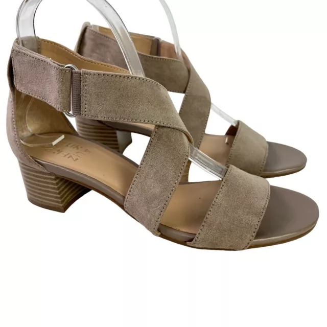 Naturalizer Adele Womens Taupe Beige Block Low Heel Sandals Wide Strap Shoes 7