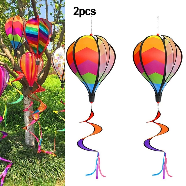 Moulin à Vent Montgolfière Arc-en-Ciel - Décoration Extérieure Suspendue 140 Cm, Ballon Rotatif Coloré Pour Jardin Ou Fête