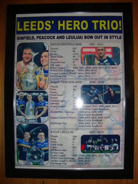 Leeds Rhinos treble 2015 - Sinfield Peacock Leuluai tribute - framed print