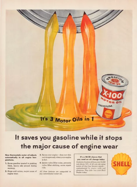 Print Ad Shell Motor Oil 1958 Rainbow Full Page Large Magazine 10.5"x13.5"
