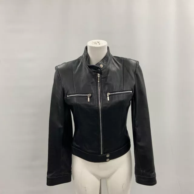 Real Leather Jacket UK 12 Black Leather Womens RMF51-LW