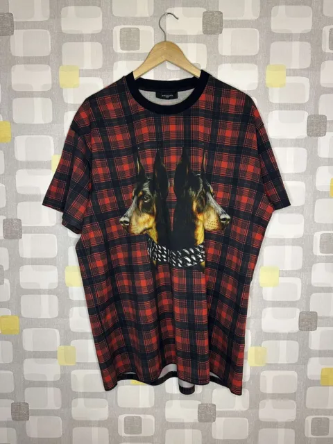 Givenchy T- Shirt Dog Doberman Oversized Plaid Tartan Mens Medium