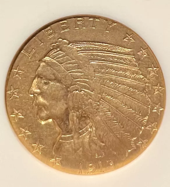 MS 60 1913 $5 Indian Head Half Eagle NGC