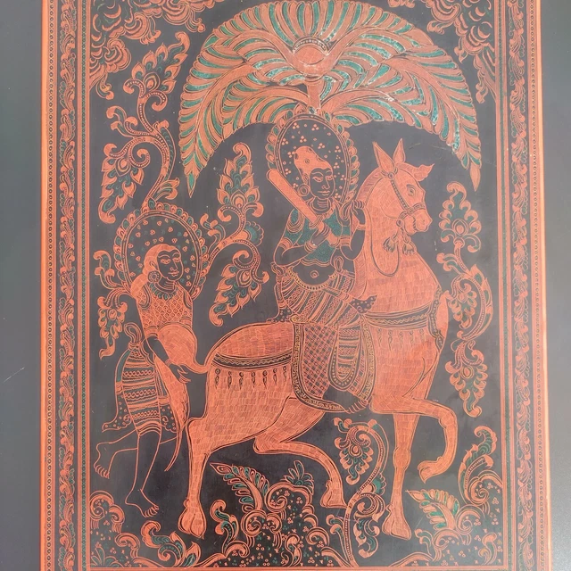 Incredible Antique Burmese Engraved Lacquer Panel 2