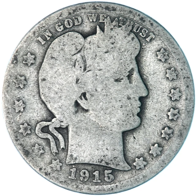 1915 S Barber Quarter 90% Silver About Good AG