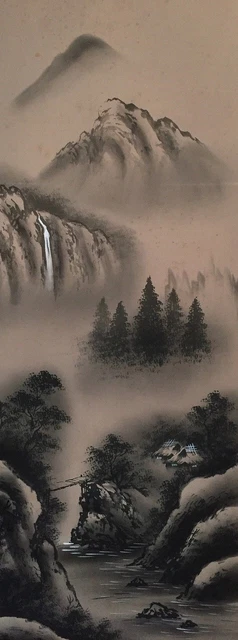 F0688 Japanese Hanging Scroll KAKEJIKU Vintage Hand Paint Silk Landscape